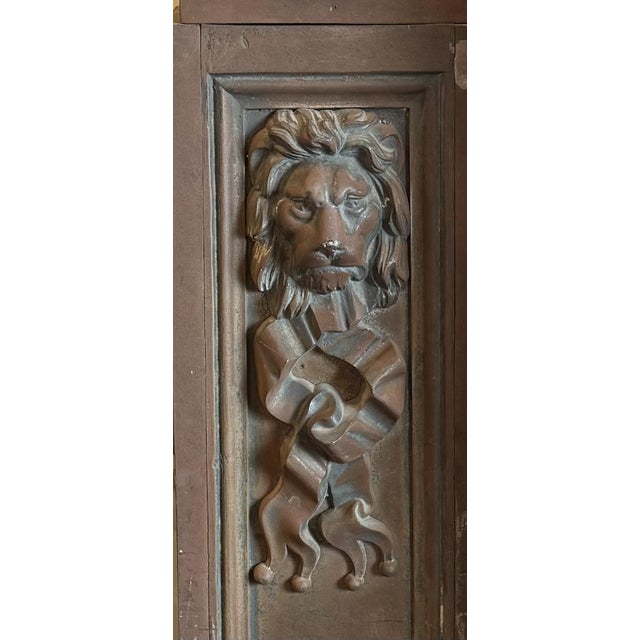 Brown Mid 19th Century Pair of Cast Iron Pedestals With Urns and Lion Detail For Sale - Image 8 of 12
