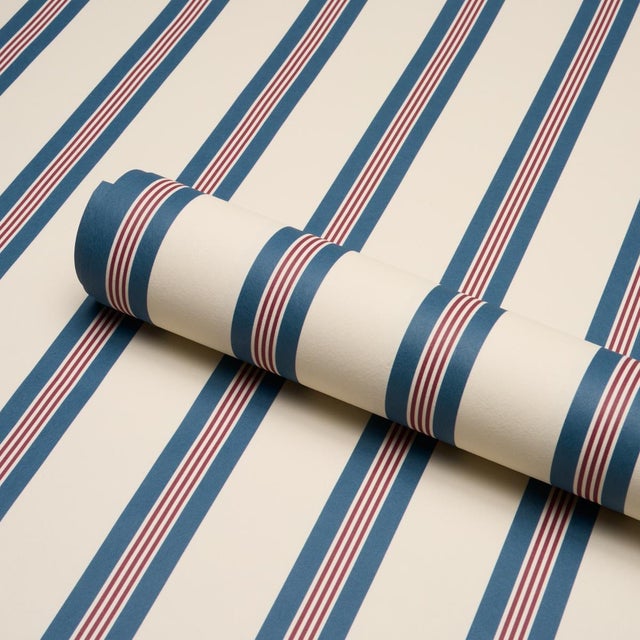 Schumacher Schumacher Chatham Stripe Wallcovering In Americana For Sale - Image 4 of 6