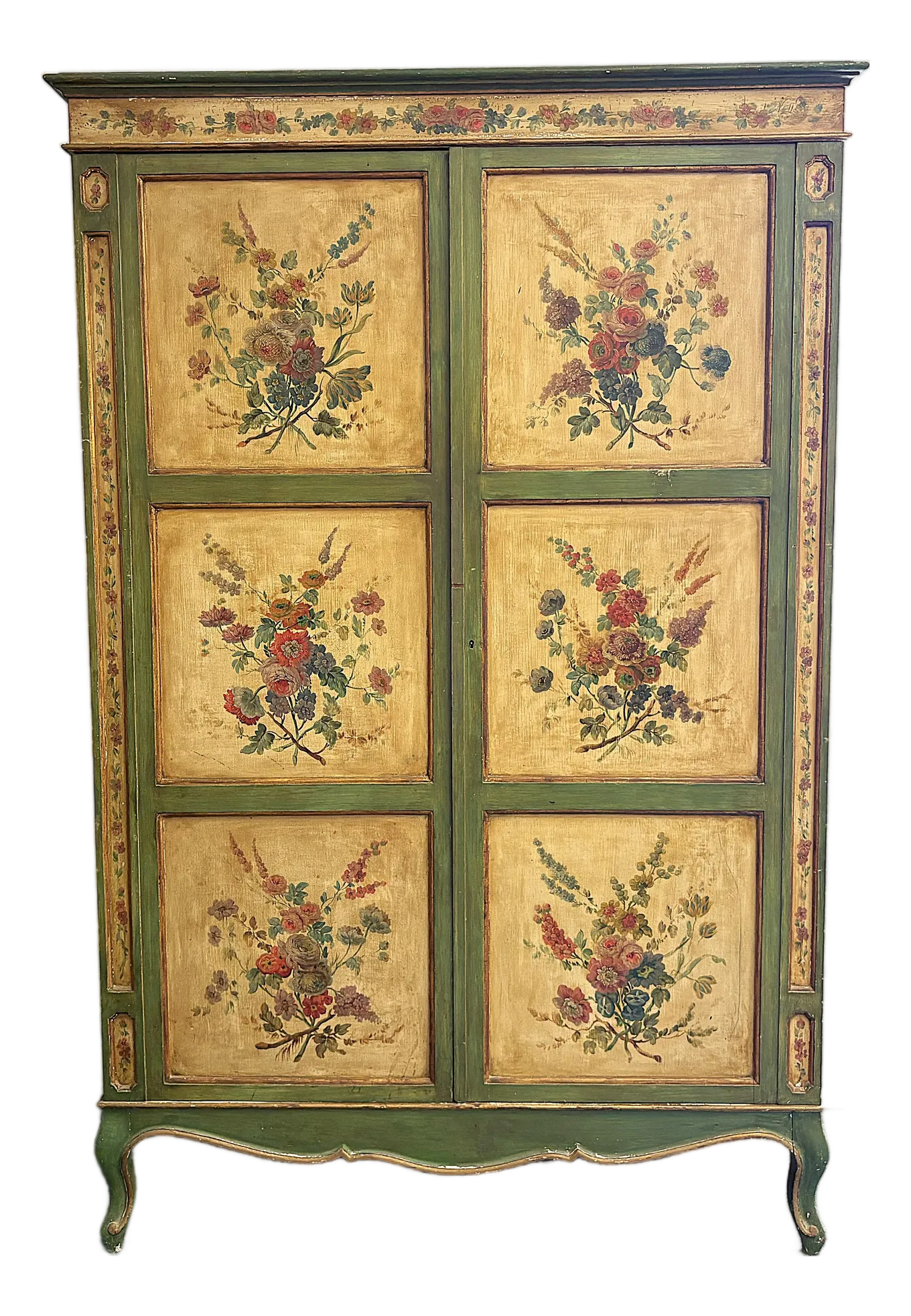 Vintage Tyrolean Painted and Lacquered Wardrobe Cabinet With Adjustable  Shelves, image size:1360x1963