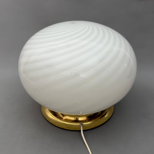 Modern Large Vintage Sphere Table Lamp with Swirl Murano Glass and Brass Base, 1970s For Sale - Image 3 of 11
