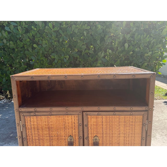 Vintage Campaign Style Woven Rattan Console Cabinet For Sale - Image 11 of 12