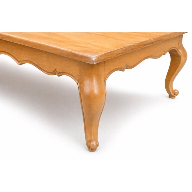 Mid 20th Century Extra Large French Provincial Solid Wood Coffee Table — 76” Blonde Wood Cocktail Table With Cabriole Legs For Sale - Image 12 of 12