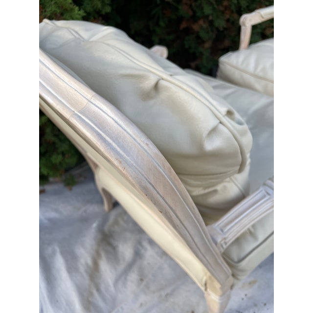 Animal Skin Vintage 1990s Sam Moore Bergère Chairs in Ivory Genuine Leather, Whitewashed Maple Frame – Pair For Sale - Image 7 of 12