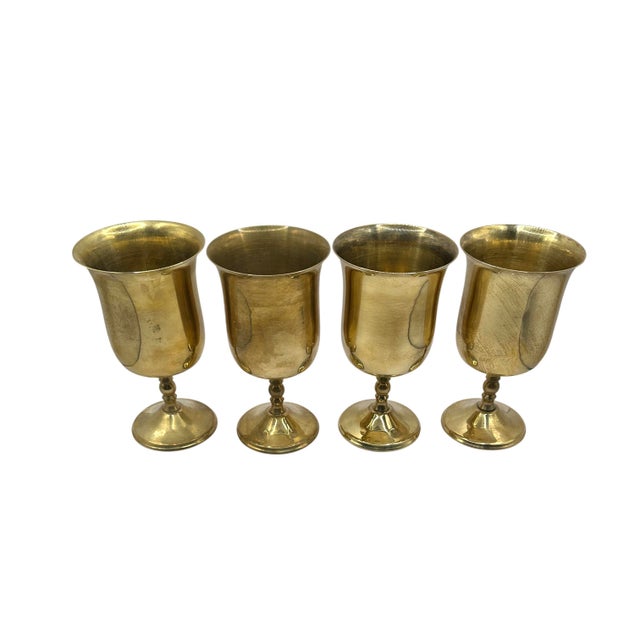 Vintage Mid Century Modern Solid Brass Goblets – Set of 4 For Sale - Image 12 of 12