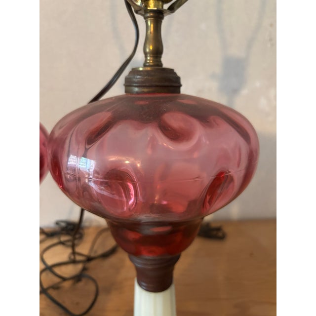 Mid 19th Century Pair of 19th Century Milk Glass Base Electrified Oil Lamps For Sale - Image 5 of 9