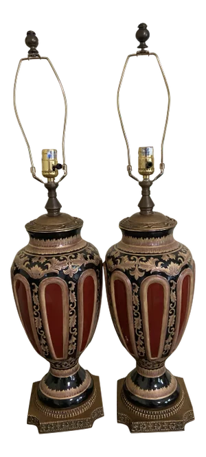 19th Century Style French Oxblood Red Gilt Lamps - a Pair