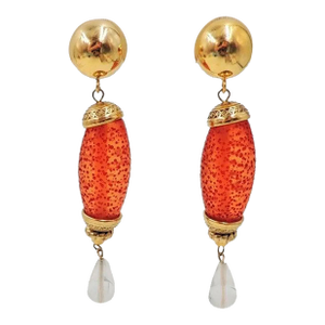 Vintage 1980s Signed Sharra Pagano Red & Clear Lucite Drop Clip Earrings - 2 Pieces