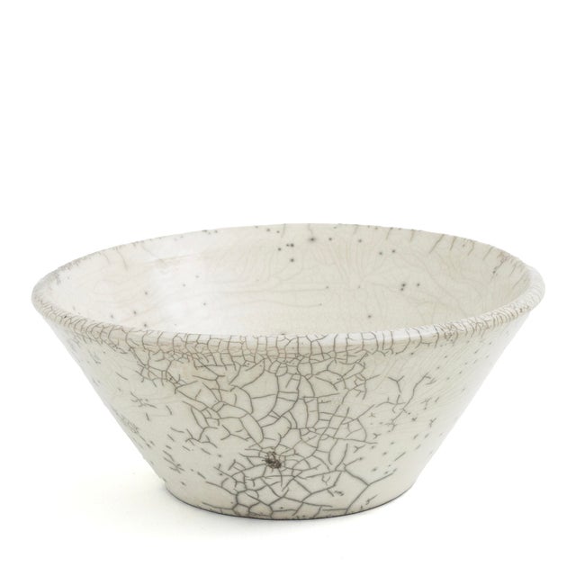 Japanese Minimalistic Crackle White Raku Ceramics Moon Bowls by Laab Milano, Set of 5 For Sale - Image 4 of 14