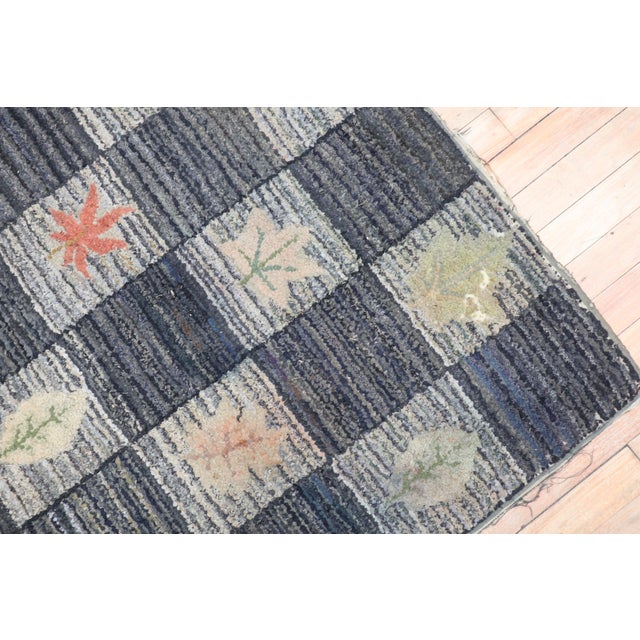 Mid 20th Century Mid 20th Century Floral Leaf Design American Hooked Scatter Rug - 3'6" x 3'10" For Sale - Image 5 of 18