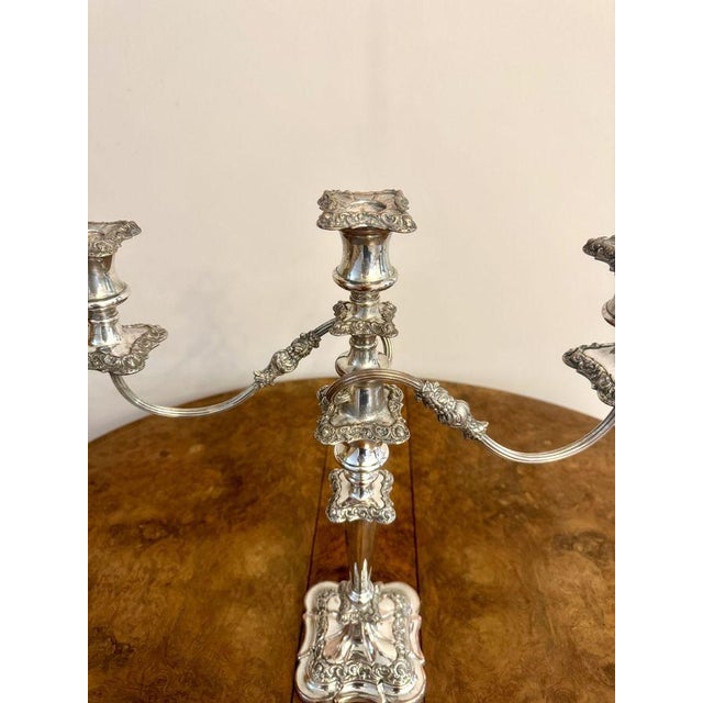 Antique Victorian Ornate Silver-Plated Candelabras, 1860, Set of 2 For Sale - Image 6 of 10