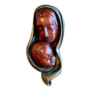 Vintage Achatit Madonna and Child Wall Sculpture, German Religious Sculptural Wall Art