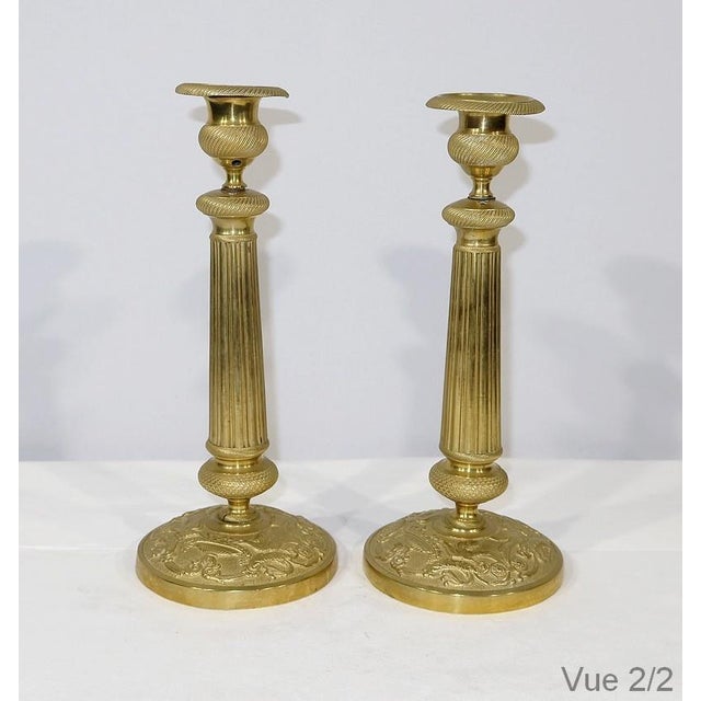 Early 20th Century Empire Brass Candleholders, Set of 2 For Sale - Image 6 of 16