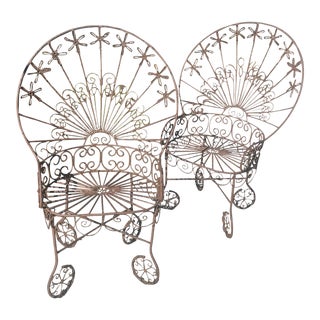 Vintage Wrought Iron Peacock Chairs Set of Two For Sale