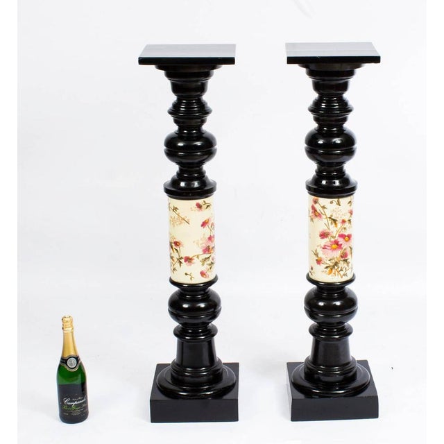 19th Century Ebonised & Porcelain Pedestals, Set of 2 For Sale - Image 9 of 10