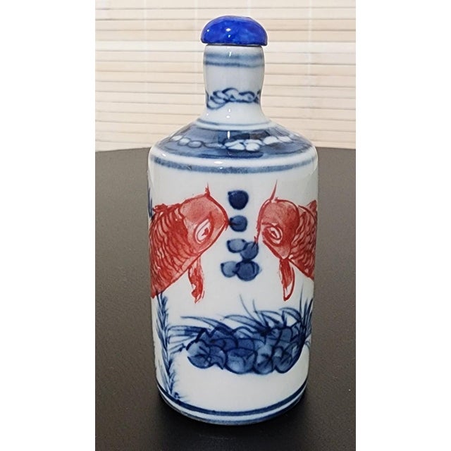 White 19th C. Chinese Guangxu Copper-Red & Cobalt Porcelain Snuff Bottle For Sale - Image 8 of 10