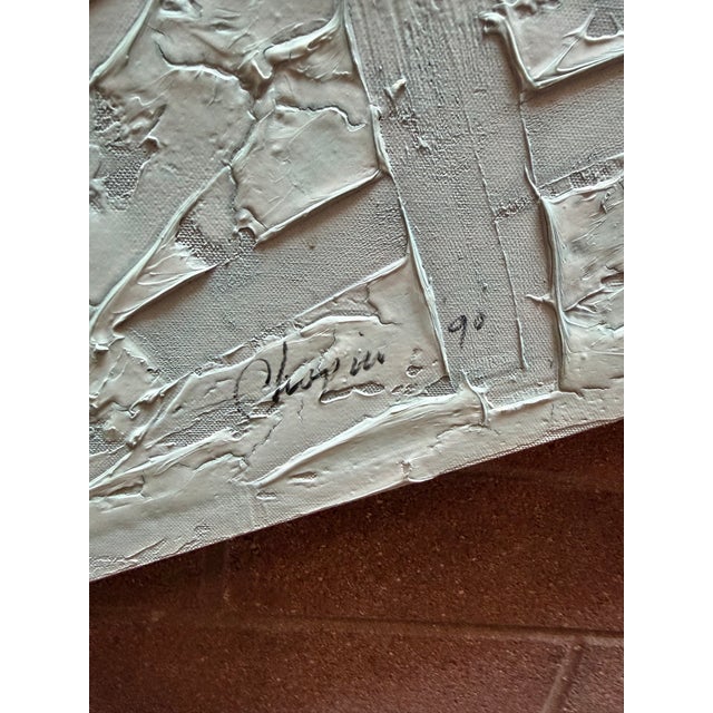 1990s Large 1990 Postmodern Mixed Media Signed Abstract Painting “Refraction” – Asymmetrical Sculptural Canvas, 60” For Sale - Image 5 of 10