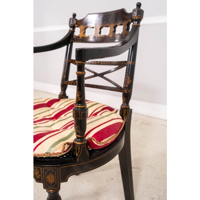 Vintage Regency Style Eglomise & Gilt Cane Seat Armchair For Sale - Image 11 of 18
