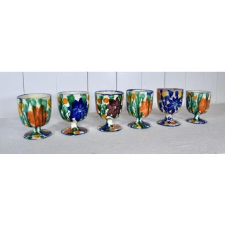 Vintage Alfareria Jimenez Zaragoza # 402 Oaxaca, Mexico Folk Art Pottery Goblets For Sale