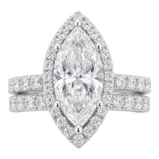 14k White Gold 8-1/2 CTTW Lab-Grown Marquise Diamond Halo Ring, Size 5, 2 Pieces For Sale