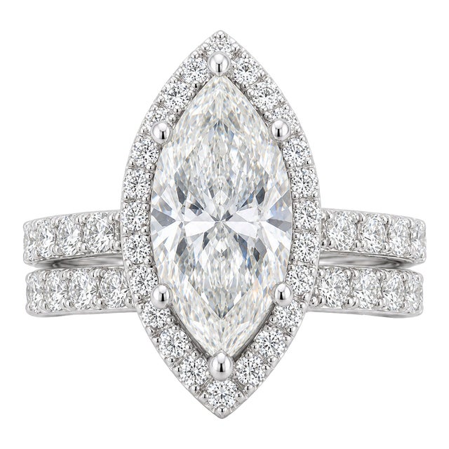 14k White Gold 8-1/2 CTTW Lab-Grown Marquise Diamond Halo Ring, Size 5, 2 Pieces For Sale