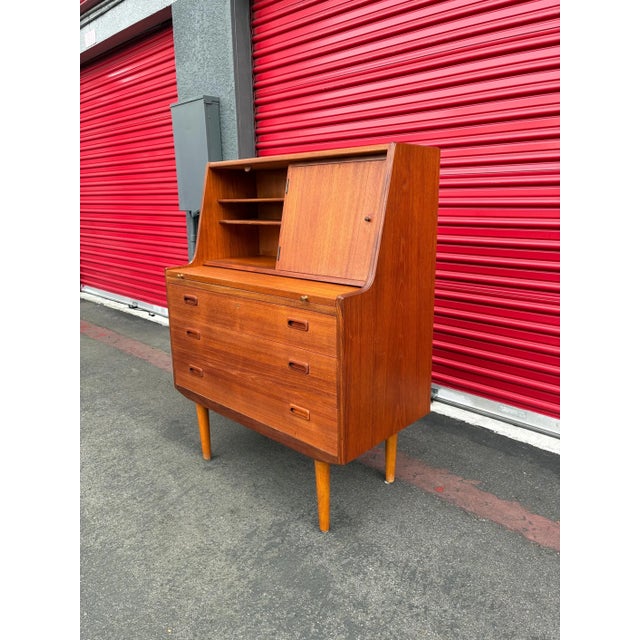 Chestnut Vintage Danish Mid Century Modern Teak Secretary Desk For Sale - Image 8 of 11