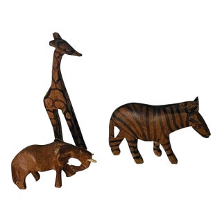 1960s Set of 3, Me Insturen Carved Wood Safari Figurines For Sale