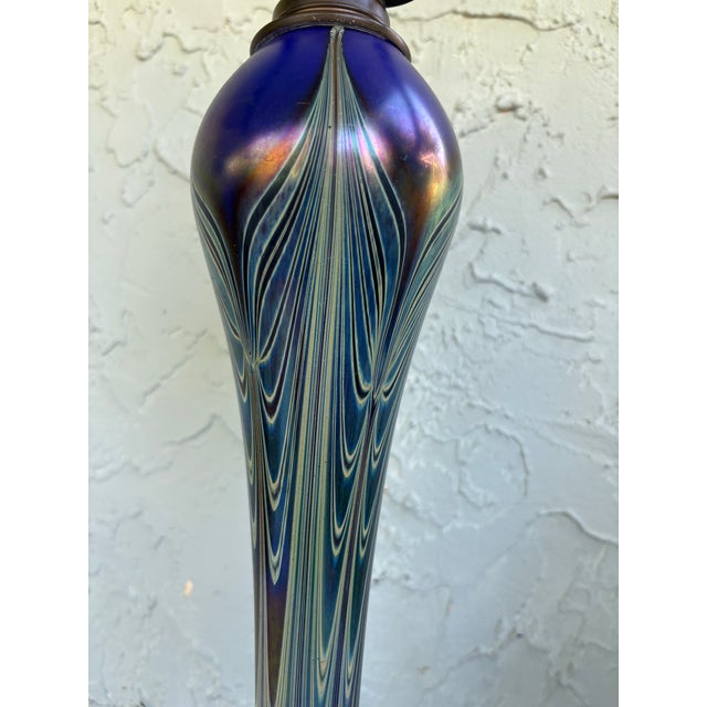 Vintage Joe Clearman Signed Iridescent Pulled Feather Art Glass Table Lamp Base For Sale In Orlando - Image 6 of 12