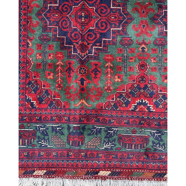 2000 - 2009 Afghan Turkmen Ersari Filpai Hand-Knotted Wool Rug, Green Field, 9'10" X 6'7" For Sale - Image 5 of 12