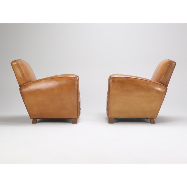 Pair of Art Deco French Leather Club Chairs For Sale - Image 4 of 12