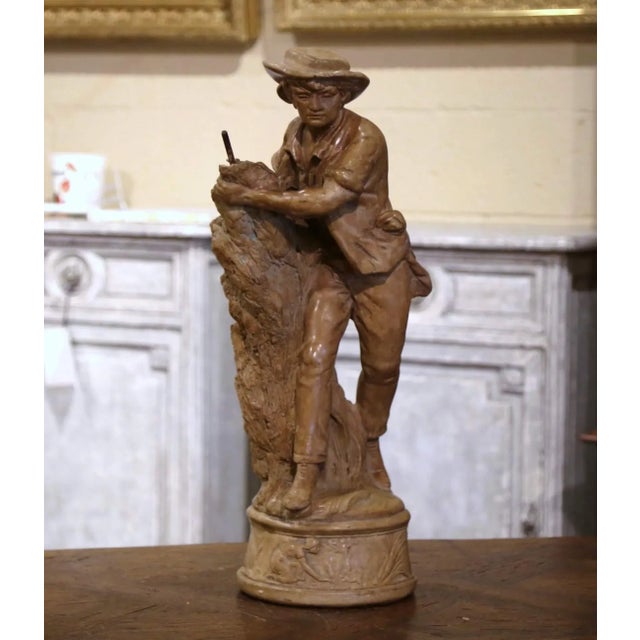 Decorate a gentleman's study or office with this antique earthenware figure. Sculpted in France, circa 1880, the...