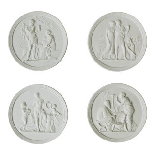 Scandinavian Matte White Basalt Neoclassical Wall Art Royal Copenhagen - Set of 4