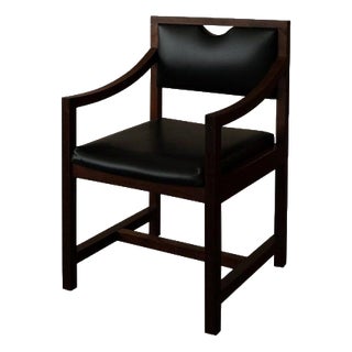 Mid-Century Modern Wooden Armchair in Black Faux Leather, 1960s For Sale