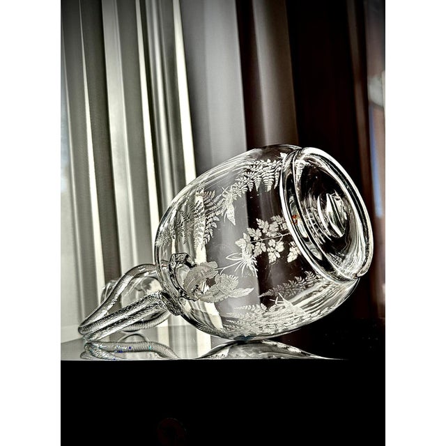 Glass Victorian Etched Glass Amphora Jug with Serpent Handle, 1880s For Sale - Image 7 of 18