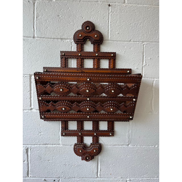 Antique Tramp Art Magazine Rack, Wood, Folk Art Style For Sale In New York - Image 6 of 9