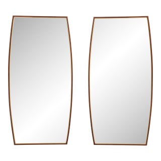 Hoke Wood Products Furniture Company Walnut Brass Beveled Glass Boat Shaped Mirror - A Pair For Sale