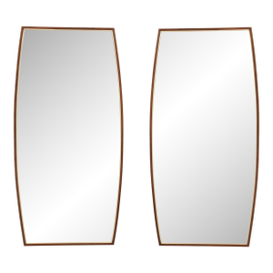 Hoke Wood Products Furniture Company Walnut Brass Beveled Glass Boat Shaped Mirror - A Pair