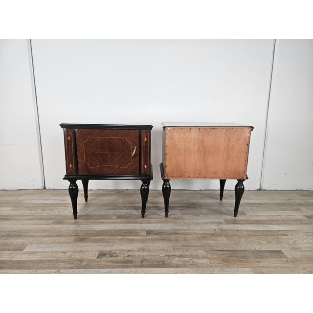 Mid-Century Modern Mid-Century Modern Mahogany Burl Nightstands with Glass Top, 1960, Set of 2 For Sale - Image 3 of 18