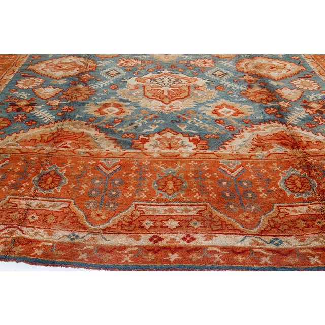 Blue Antique Turkish Oushak Rug For Sale - Image 8 of 8