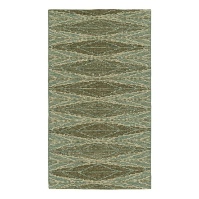 Mid-Century Modern Rug & Kilim’s Scandinavian Style Rug in Green and Blue, With Geometric Patterns For Sale - Image 3 of 7