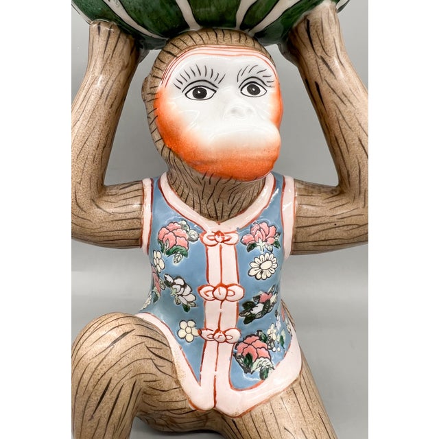 Vintage Ceramic Monkey With Bok Choy Bowl & Floral Vest — Chinoiserie / Hollywood Regency / Whimsical For Sale - Image 9 of 11