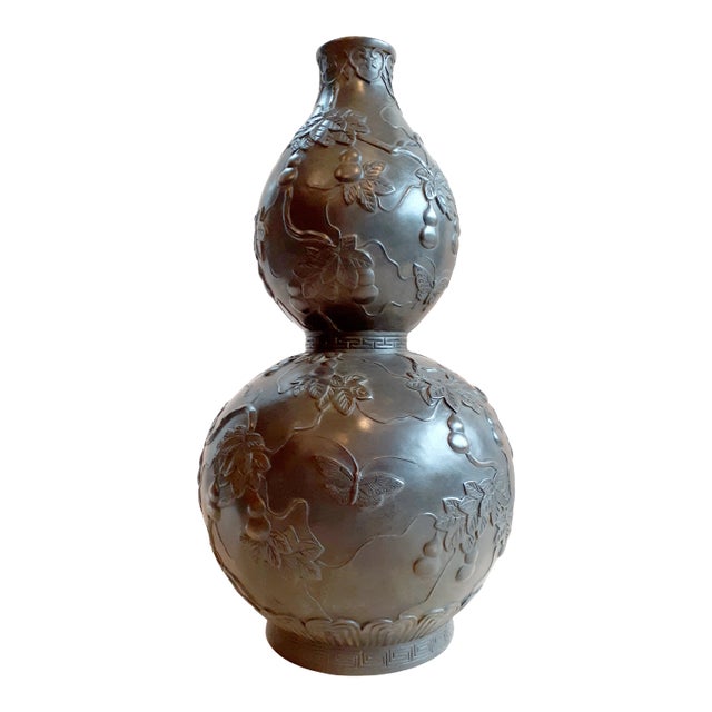 Late 19th Century Chinese Bronze Butterfly and Gourds Huluping For Sale