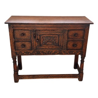 Vintage Teeangee Ipswich England Carved Wood Side Cabinet For Sale