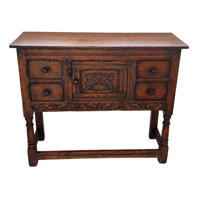 Vintage Teeangee Ipswich England Carved Wood Side Cabinet For Sale