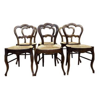 Louis Philippe Straw-Seated Chairs, Set of 6 For Sale