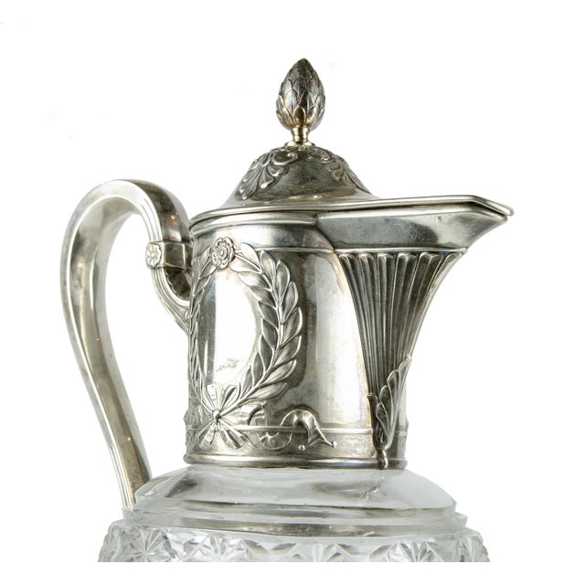Late 19th Century Late 19th Century Victorian Crystal Pitcher With Sterling Silver Mounted Collar and Hinged Lid, United Kingdom For Sale - Image 5 of 10
