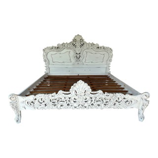Italian Rococo Style Shabby Chic Distressed King Size Bed Frame For Sale