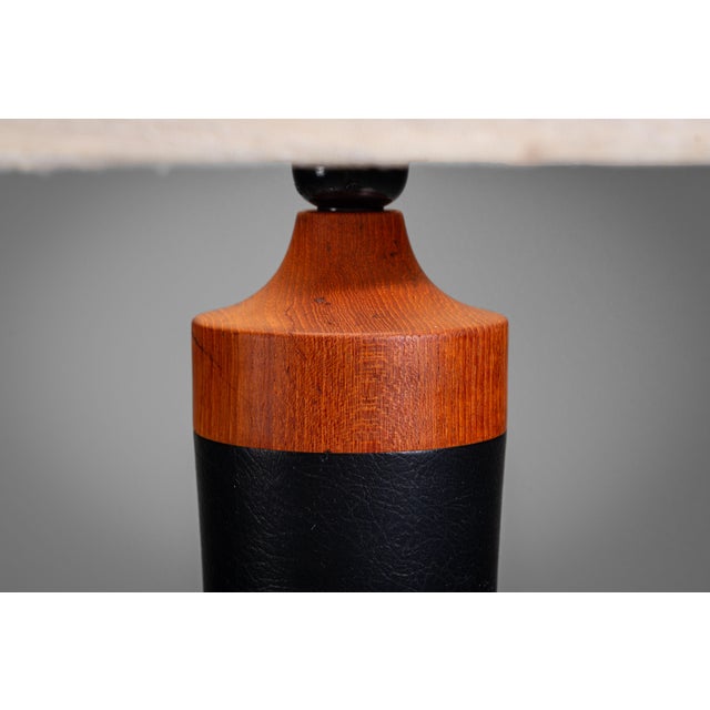 Teak Table Lamp with Black Leather Wrapping, 1960s For Sale - Image 11 of 12