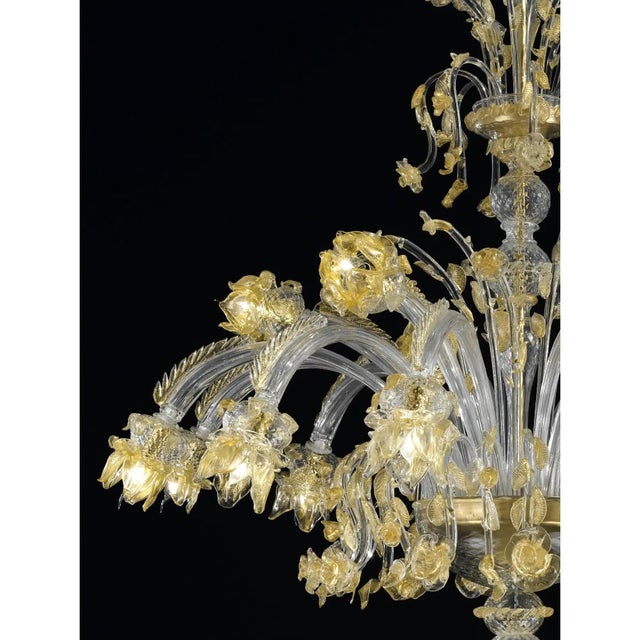 Gold Huge Italian Chandelier with Flowers and Leaves Murano Glass For Sale - Image 8 of 9
