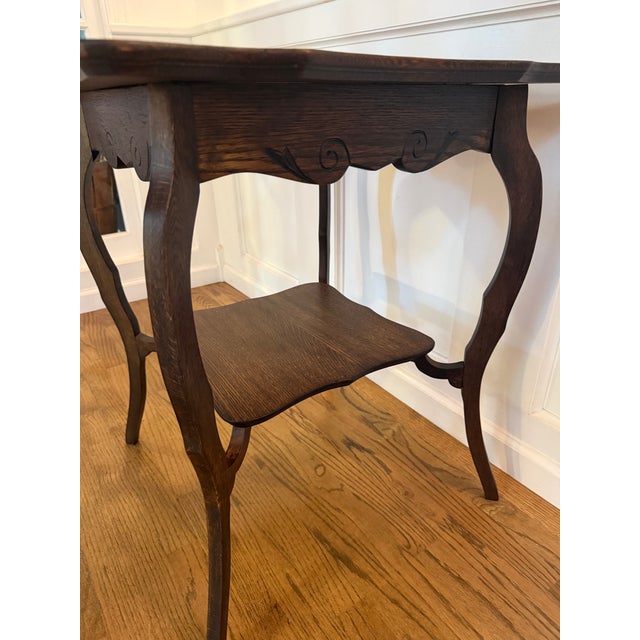 Mid 20th Century Oak Carved Scrollwork Occasional Table With Scalloped Top For Sale - Image 4 of 6