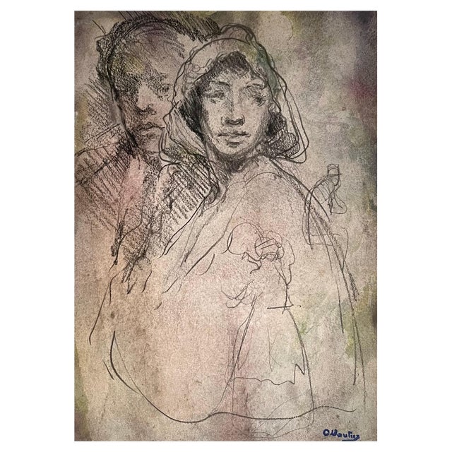 Otto Vautier, Portrait of Couple, Graphite on Paper For Sale